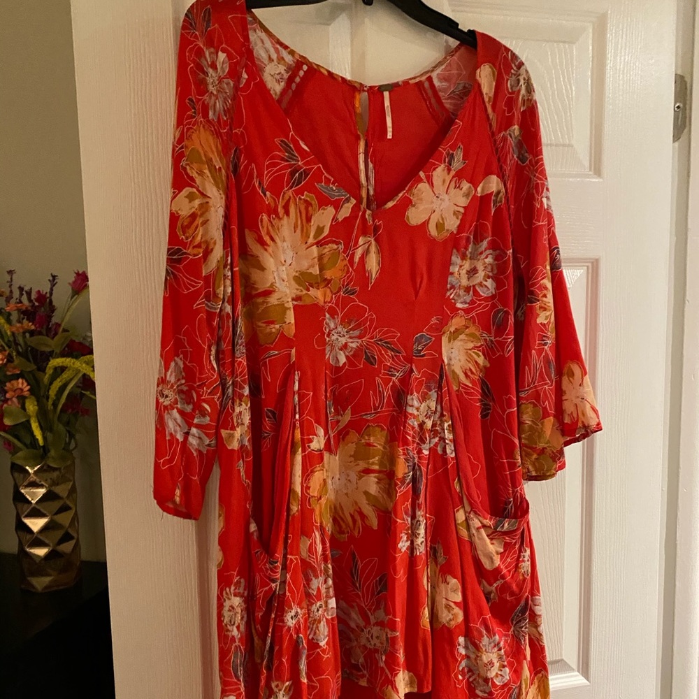 Free People Red Floral Midi Dress